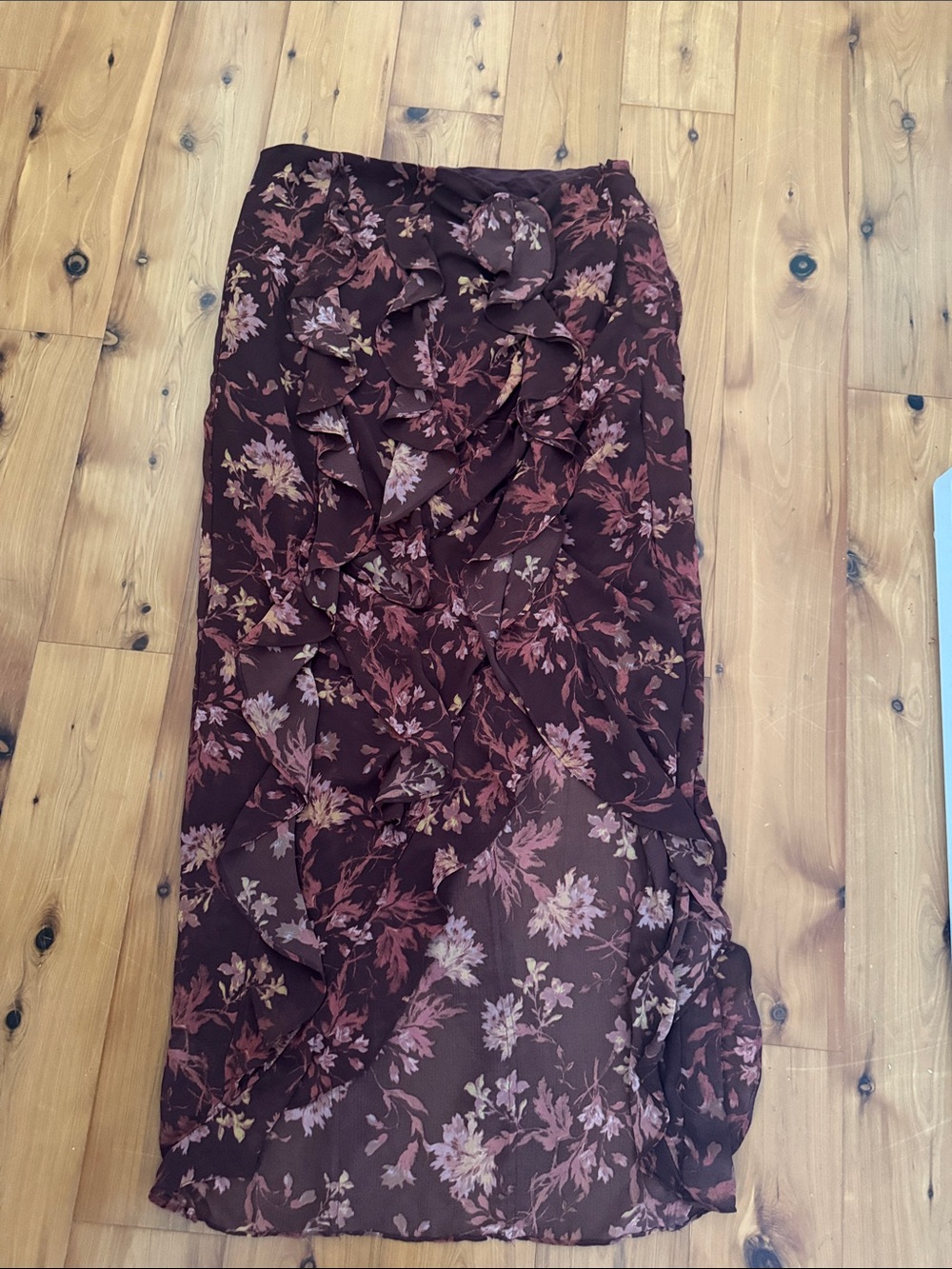 Free People Maroon Floral Maxi Skirt